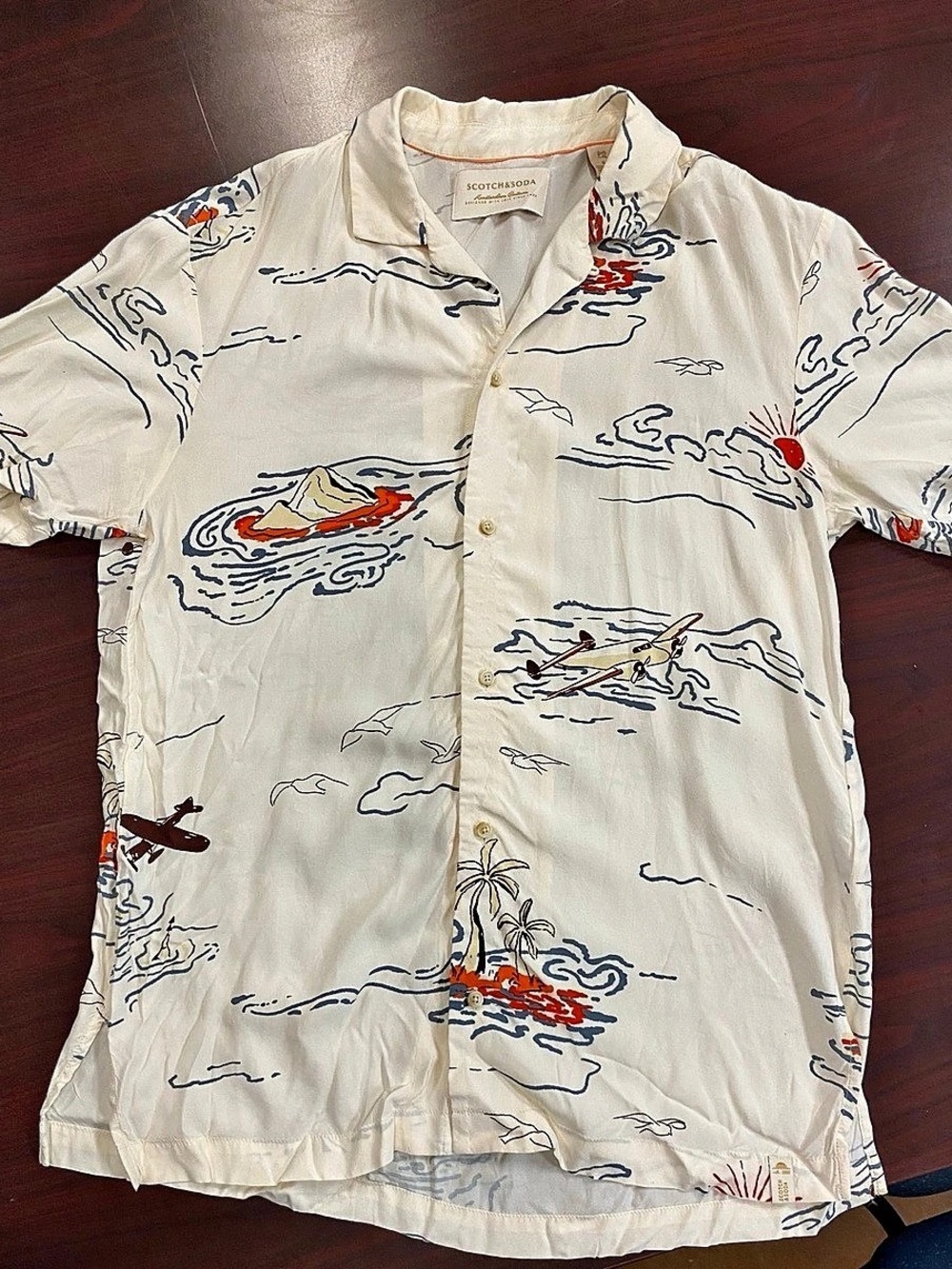 Scotch & Soda Hawaii Print Short Sleeve Button-Up Camp Shirt Small